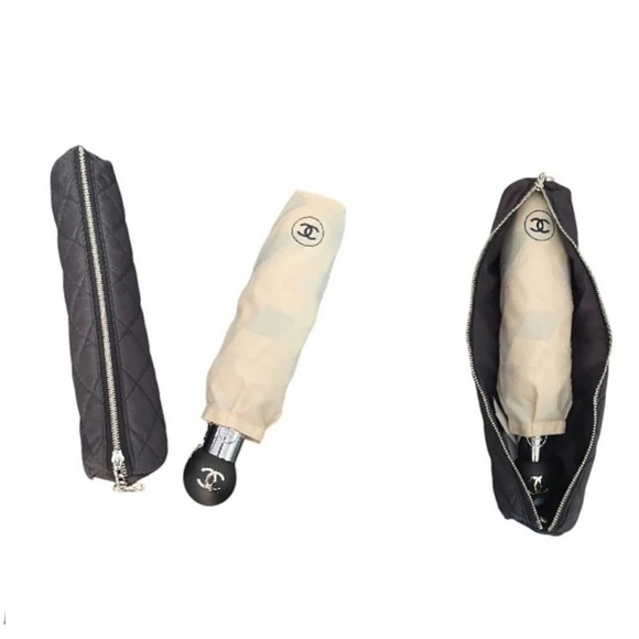 CC Cream and Black Printed Camellia Flower Umbrella - Picture 3 of 12